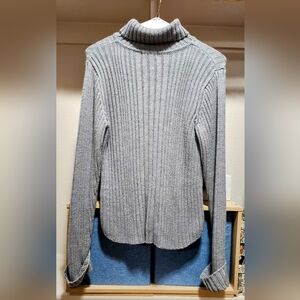 Gray Turtle Neck Ribbed Women's Sweater